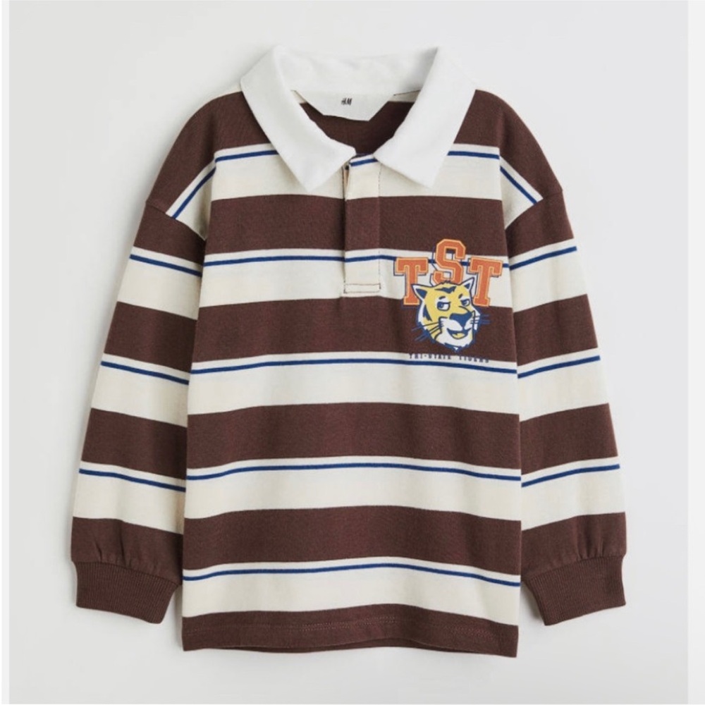 H&M Brown and White Long Sleeve Tee with Tiger Print